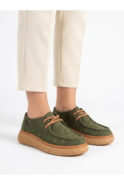 Women's khaki nubuck genuine leather orthopedic sole casual shoes