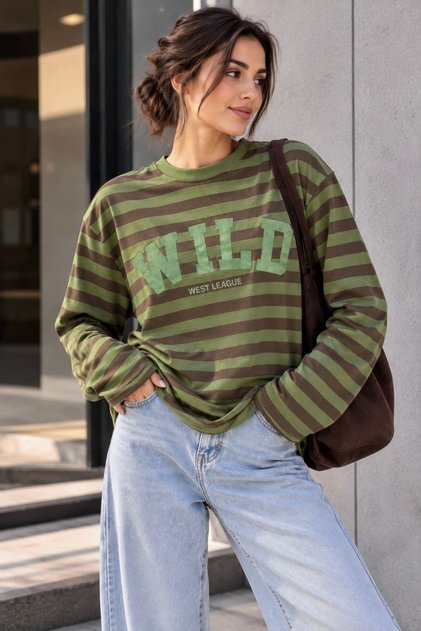 Wild Printed Striped Long Sleeve Women's Sweatshirt My3535