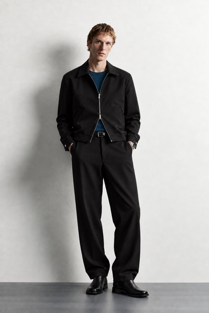 Men's Lined Double Zipper Crop Jacket and Baggy Pants Two-Piece Set