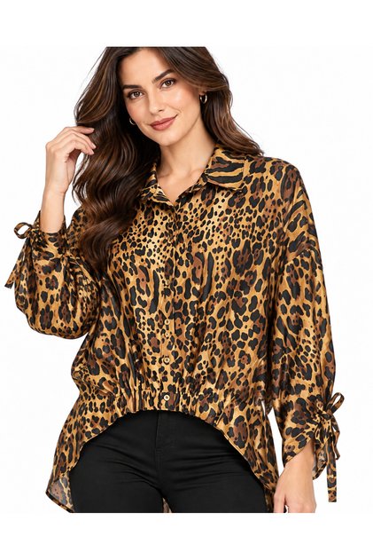 Leopard Patterned Shirt with Sleeve Tie Detail