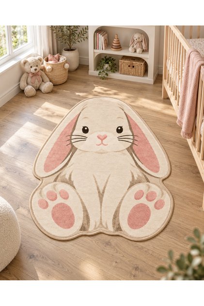 Eta Cute Rabbit Figured Pattern Modern Woven Base Decorative Carpet Eta4393