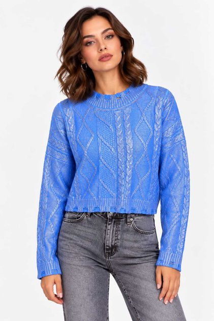New Season Women's Silvery Shiny Hair Knitted Patterned Crew Neck Knitwear Sweater