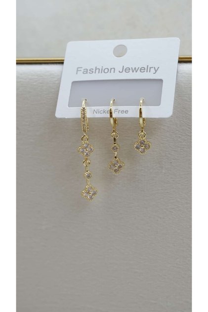 Clover Detail Dangle Earring Set of 3
