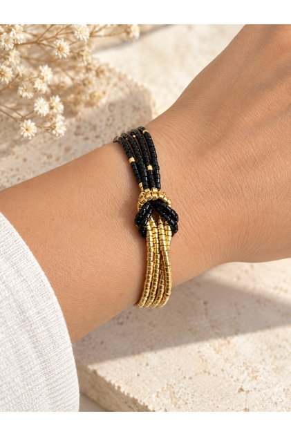 Miyuki Boncuklu Siyah Gold Bileklik