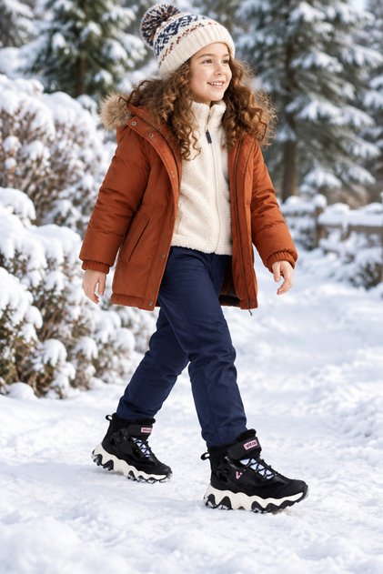 Rd-9081 Anatomical Sole Girls' Black Color Daily Use Winter Children's Boots