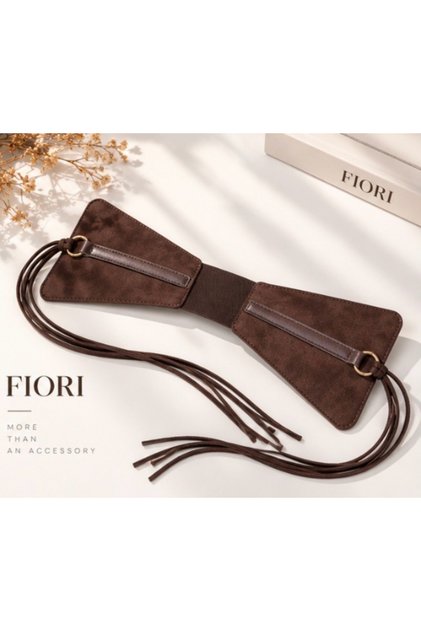 Women's Brown Suede Patterned Tie-Up Corset Belt – Stylish Design Elastic Waist Belt
