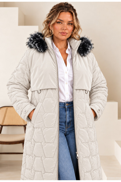 Women's Plus Size Removable Hooded Lined Inside with Detailed Front Panel and Pockets Winter Thick Long Puffer Coat 25061