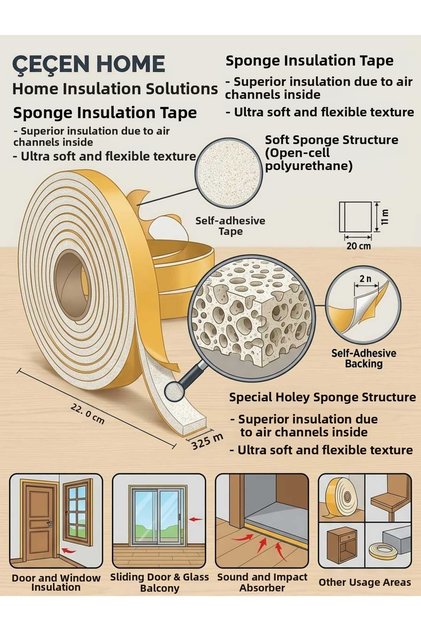 Self-Adhesive Perforated Sponge Door Window Tape Cold Wind Sound Insulation Sealing Tape 2.5cm X 5m