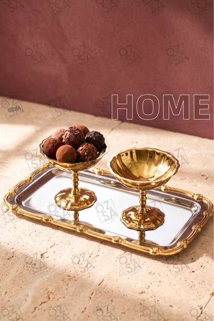 Antique 3-Piece Stainless Steel Footed Bowl Luxury Rectangular Tray Presentation Set Breakfast Jam Bowl Snack Bowl