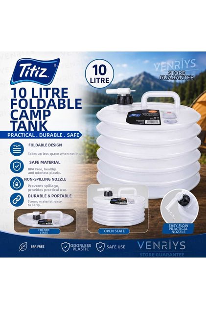 Venri̇ys Folding 10 Liter Accordion Canister with Tap - Bpa Free - Portable Picnic Camping Canister