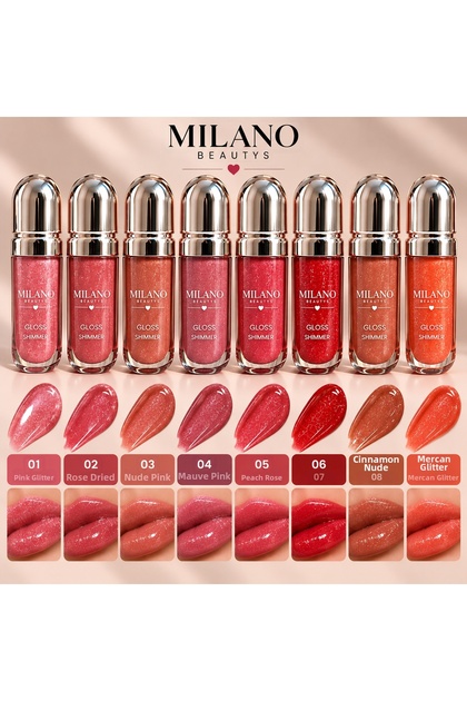 Glitter Lip Gloss – Sparkling and Shiny Appearance – 8 Different Color Options