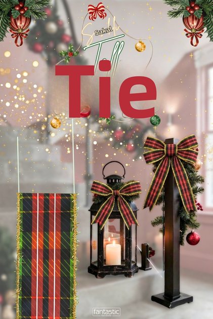 Christmas Scottish Plaid Glitter Fringed Wire Fabric Ribbon 5 Meters – Gold Fringed Steel Wire Voluminous Bow and Tree Decoration Ribbon