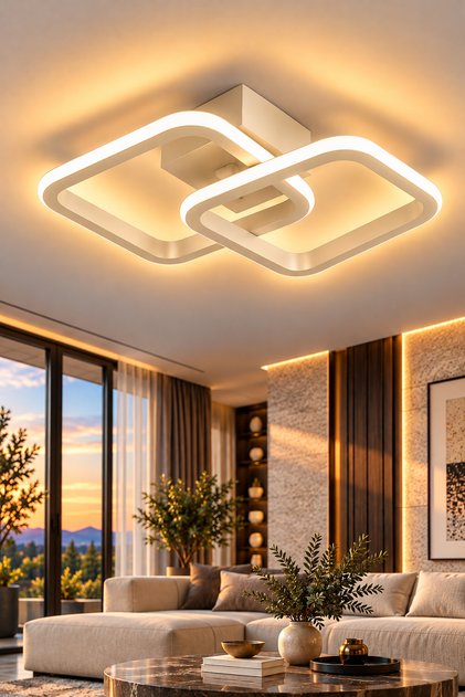 Hollykare Krem 45 cm 40W 6500K Beyaz Işık 5200 Lümen Ultra Power LED Kare Plafonyer Avize Modern Tavan Aydınlatması Salon Mutfak Yatak Odası Hol Ledli Avize Lamba Aydınlatma