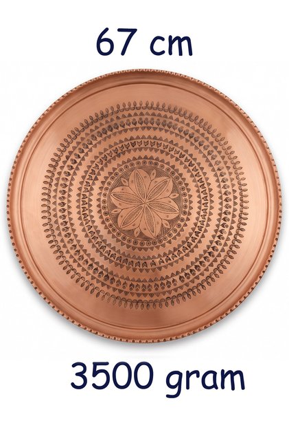 67 cm Hand-Embroidered Authentic Patterned Thick Urfa Copper Tray - Copper-Tps530