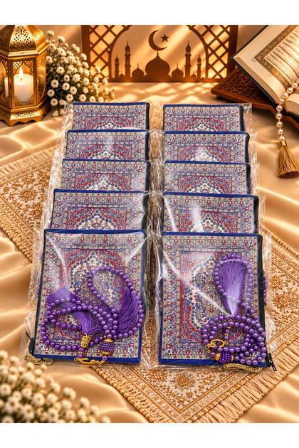 10 Pieces Purple Wallet and Prayer Beads Set Hajj Umrah Mevlid Gift