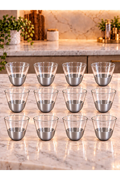 12 Piece Glass Arabic Coffe Set-Silver-Serie