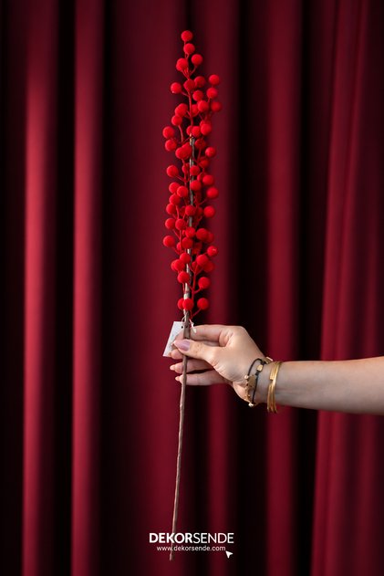 Christmas Ornament Pique Branch Berry Large Flocked Red 75 cm