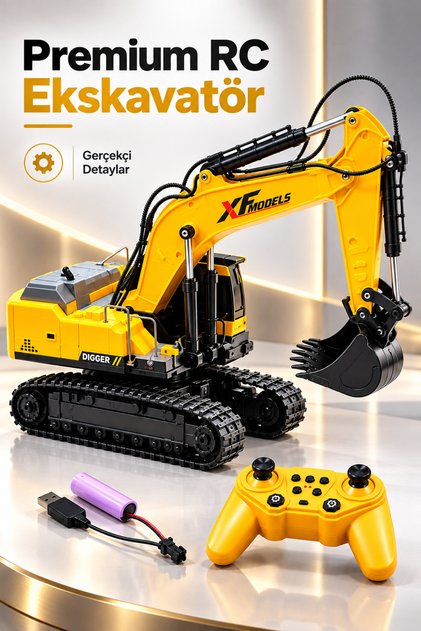 Uzaktan Kumandalı Şarjlı Kepçe Excavator – 13 Fonksiyonlu Sesli Işıklı Kazıcı İş Makinesi Oyuncak