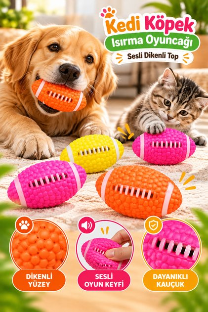 Kedi Köpek Isırma Oyuncağı Sesli Dikenli Top Dayanıklı Kauçuk Çiğneme ve Oyun Topu - 1 ADET