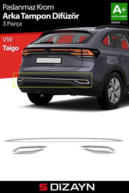 S-Dizayn VW Taigo Krom Arka Tampon Difüzör Çıtası 3 Prç. 2020 Üzeri A+ Kalite 7638910