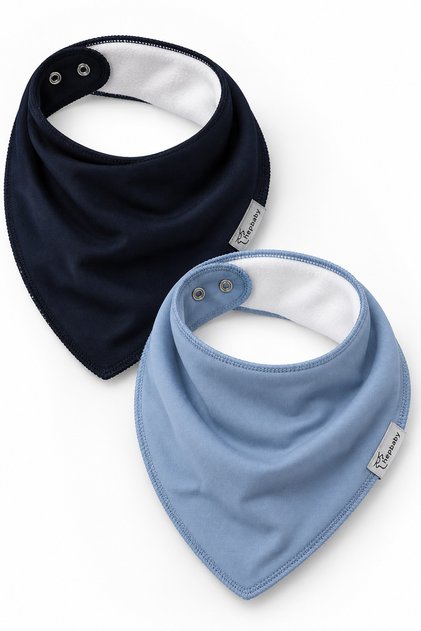 2-Piece Baby Bib Cotton Fleece with Snap Fasteners Scarf Bib Blue Navy Blue