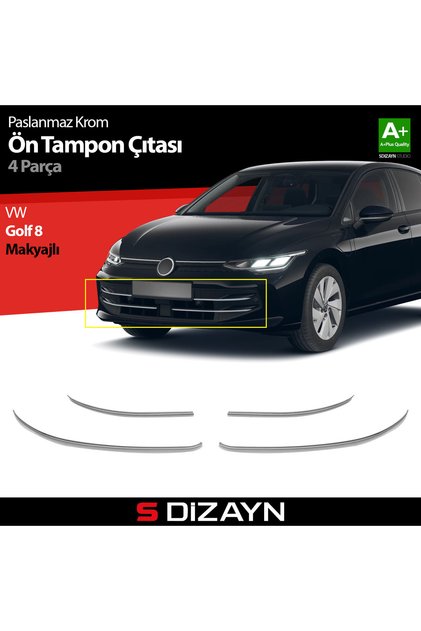 S-Dizayn VW Golf 8.5 Makyajlı HB Krom Ön Tampon Çıtası 4 Prç. 2024 Üzeri A+ Kalite 7652191