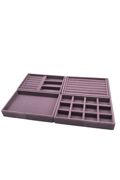 Domestic Production Suede Fabric Lilac Color Set of 4 Jewelry Stand with Pull Inside
