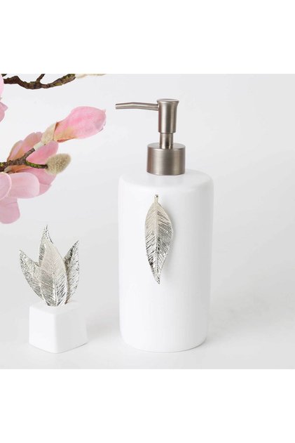 Leaf Sıvı Sabunluk Beyaz Gümüş