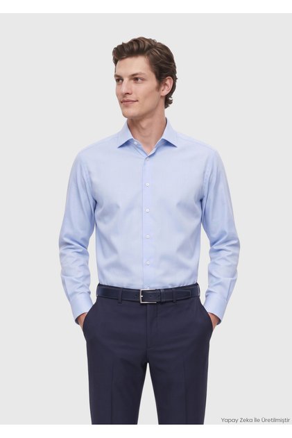Light Blue Regular Fit Long Woven Classic 100% Cotton Shirt