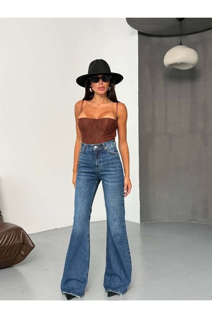 Women's High Waist Flared Jean Pants – 100% Cotton