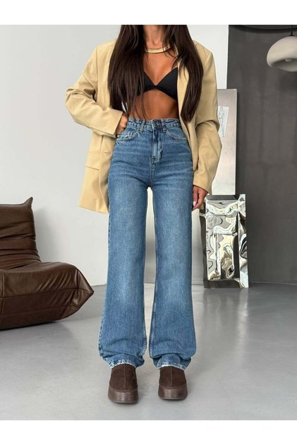Women's High Waist Wide Leg Jeans – Slightly Stretchy Cotton Denim