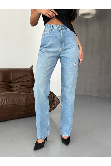 Jean Pants, High Waist Jeans, 100% Cotton Denim , Straight Cut Jeans, Women's Straight Fit Pants