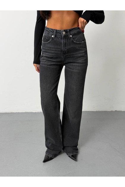 Women's High Waist Full Length Straight Wide Leg Jean Pants