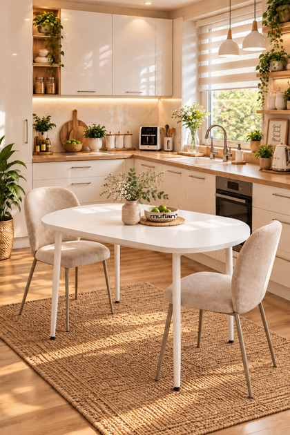İskandinav Modern Oval 60x90 CM Beyaz Ayaklı Beyaz Mutfak - Yemek - Balkon - Çalışma Masası MELİNDA