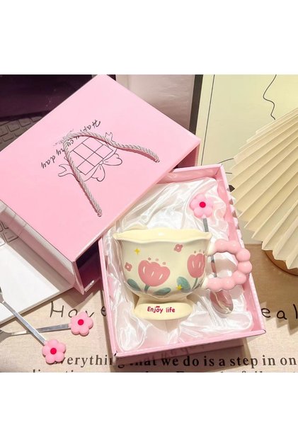 A 301-400ml Girls Birthday Gift Souvenir Coffee Cup Mugs Coffee Cups Creative Flower Mug Household C