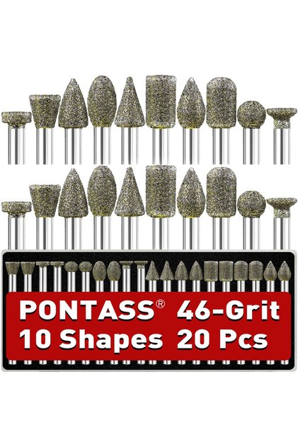 20pcs-46grit 20Pcs 120grit Diamond Grinding Burr Bits Kit,1/8" Shank for Stone Carving & Glass Grind