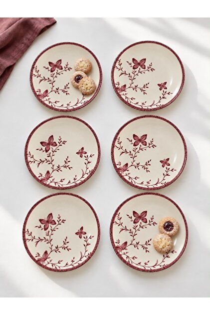 Verna Pembe Luxury Ceramic Cake Set for 6 People Cake Plate (20 cm)