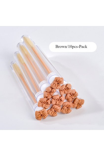 Brown 10pcs Bow-Shaped Mascara Tube Brush Set with Protective Case Makeup Brushes, Eyebrow Brush, Ey