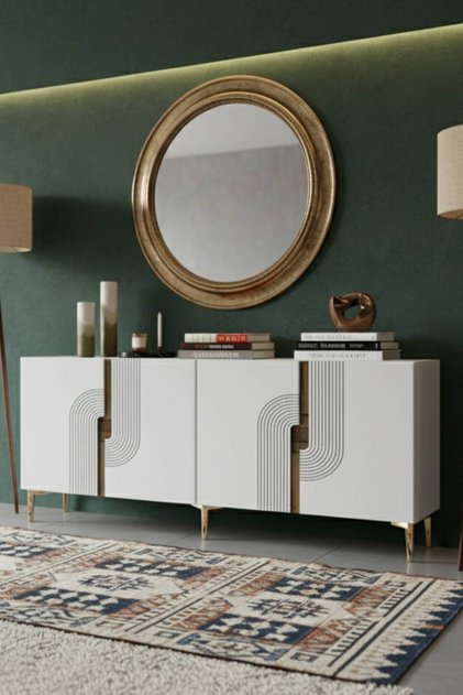 KA1804BG - DÜNYA KONSOL, TV SEHPASI, ÇOK AMAÇLI DOLAP ve KAHVE KÖŞESİ 180cm BEYAZ-GOLD