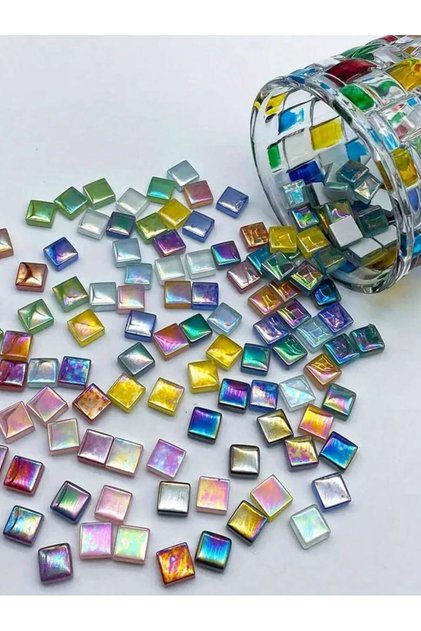 100PCS 100pcs Rainbow Glass Mosaic Tiles for DIY Crafts and Handmade Projects, Crystal Creative Mate