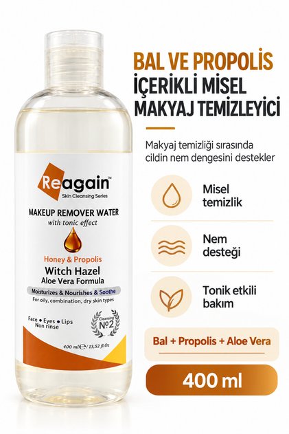 Micellar Makeup Cleansing Water 400 ml - with Honey and Propolis Extract, Moisturizing, Pore Care, Tonic Effect