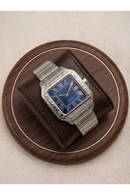 Kallen Square Silver Navy Blue Dial Men's Wristwatch