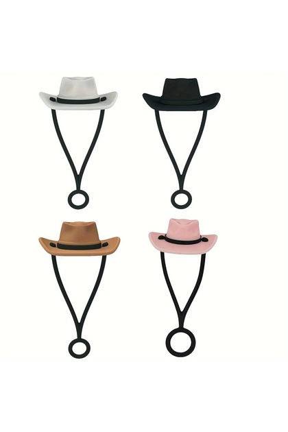 4pcs Silicone Cowboy Hat Straw Covers Caps Compatible With Stanleys Cup 30 40 Oz Tumbler Cute Protec