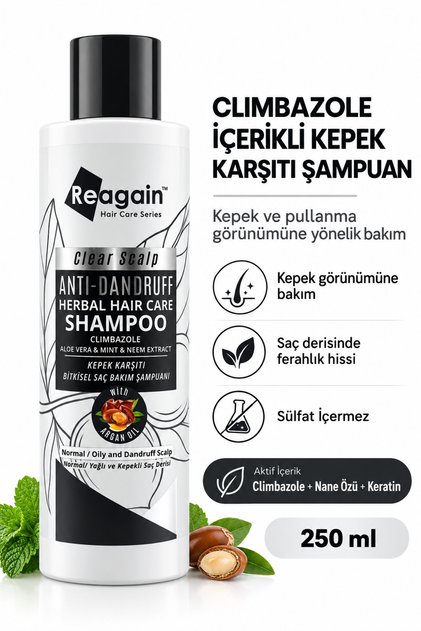 Sulfate-Free Anti-Dandruff and Anti-Frizz Herbal Shampoo - Climbazole, Mint and Keratin (Alcohol-Free) 250 ml