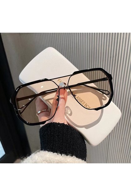 As the picture Black-LightBrown Oversized Sunglasses Women 2023 New Unique One Piece Fashion Sunglas