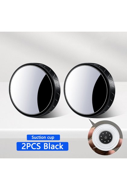 Black 2PCS Car Rearview Sucker Mirror 360 Degree Rotation Wide-Angle Auto Round Frame Mirrors With S