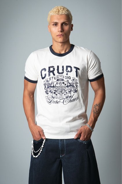 Navy Blue Worldwide Tribe Slim Fit White Men's T-Shirt