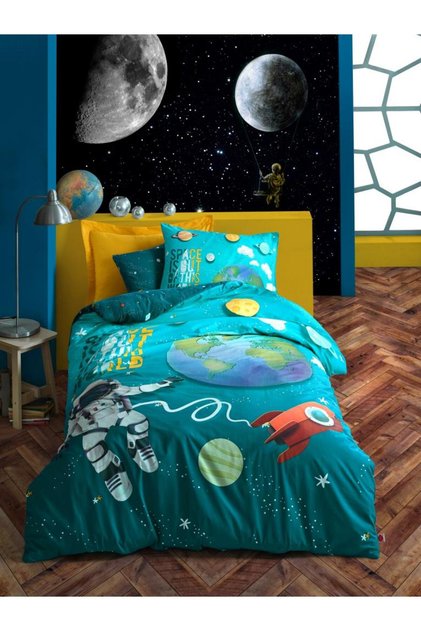 Junior Single Duvet Cover Set Little Astronaut Turquoise