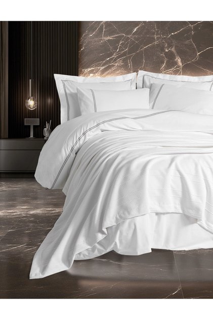Classic Dowry Double Pique Duvet Cover Set Mehveş White