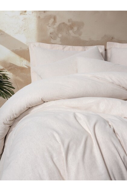 Cotton Linen Double Duvet Cover Set Basic Beige